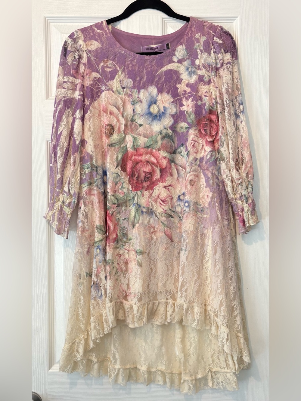 NWT! Origami Romantic Floral Knit Lace Hi-Low Tunic, SMALL - Picture 2 of 11
